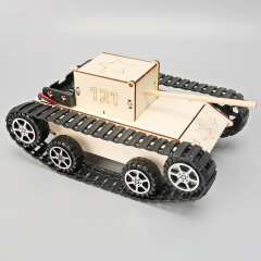 Wooden simulated electric tank DIY toy for primary school students, science and technology assembly model, self-made track tank car teaching aid