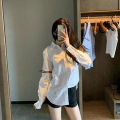 Tbさん春と秋の新型シャツ長袖クラシックカジュアル双袖リボンシャツ男女同型カップル