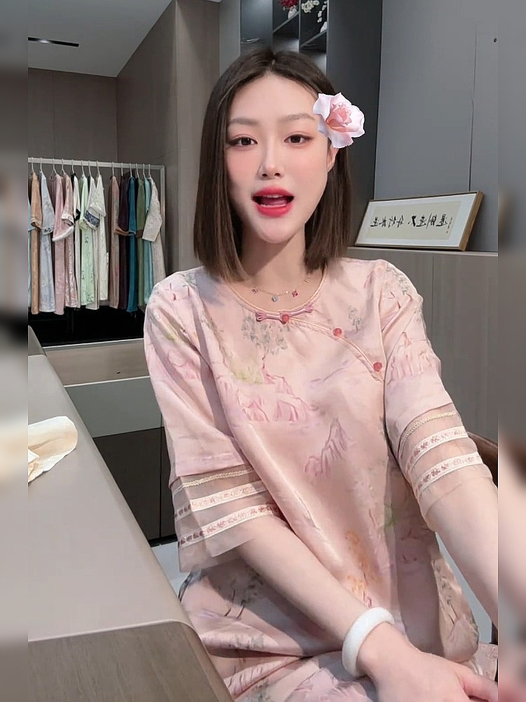 Đầm maxi nữ thắt eo phong cách Trung Hoa mới FLB5036 — Váy hồng phong cách Trung Hoa mới chi tiết 5