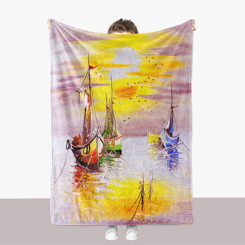 Abstrakte Ölgemälde-Landschaftsserie, Flanell, 3D-gedruckt, verdickte Sofadecke_voghion.com