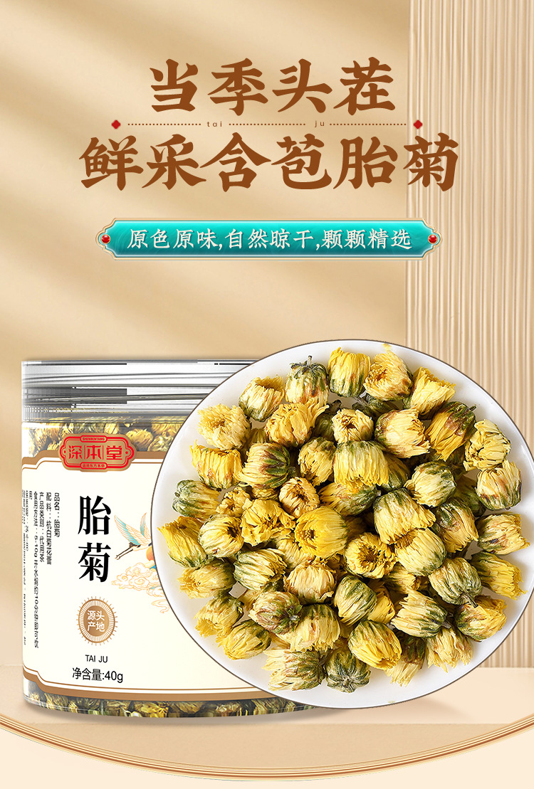 Dried Chrysanthemum Bud Tea Tai Ju Hangzhou White Chrysanthemum 40g Jar overview