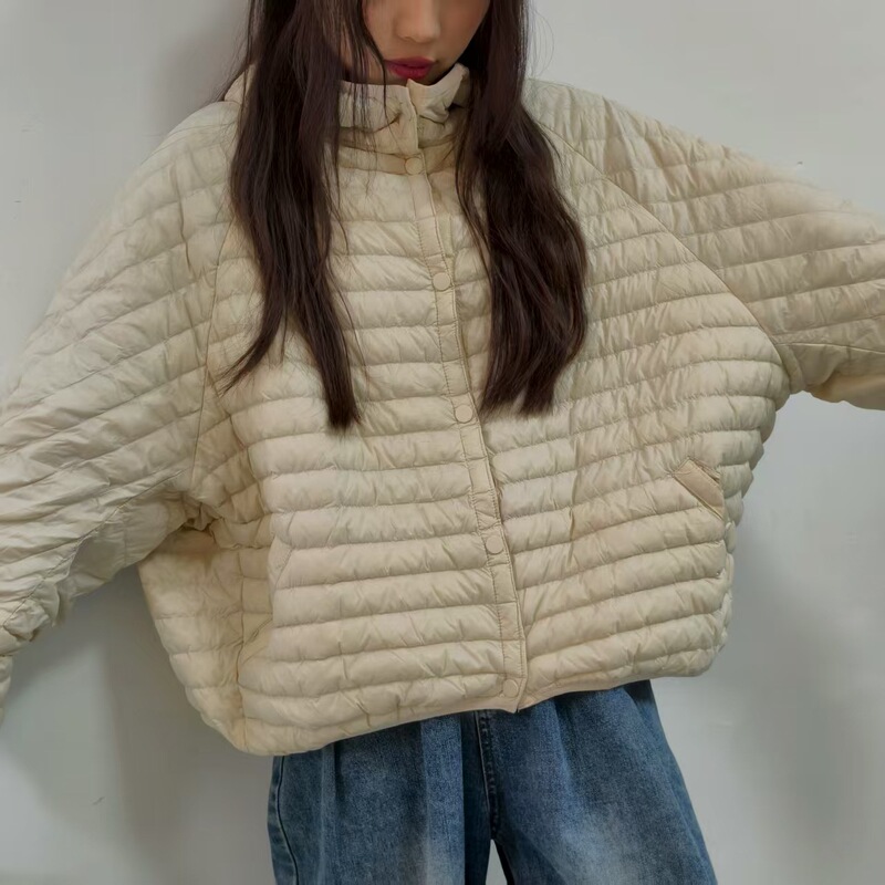 2025年新款文艺范超轻薄白鸭绒羽绒服女蝙蝠袖百搭连帽外套|undefined