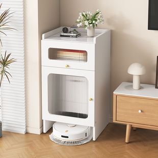 New Model Robot Vacuum Storage Rack Base Station Storage for Cloud Whale, Roborock, Ecovacs, Dreamebot with Upper Cabinet and Mobile Wheels