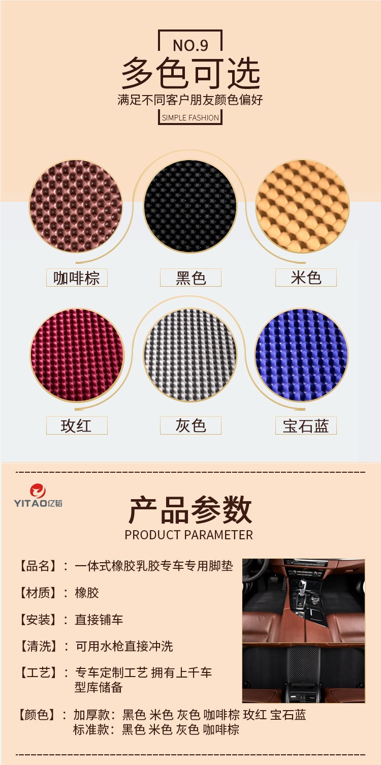 Eco-friendly, odorless TPE rubber latex waterproof and non-slip foot mats for electric vehicles, cars, driver and passenger seats, rear seats, SUVs, and off-road vehicles