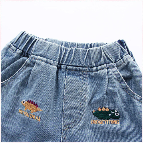 Children's clothing children's denim shorts summer new Korean style boys' dinosaur embroidered mid-pants baby 5-point breeches