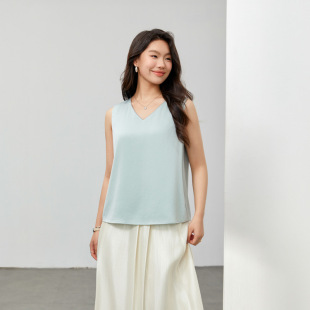 [Satin Acetic Acid] Simple Elegant V-neck Versatile Vest Sling Slim Show plus size Women's chubby girl Summer New