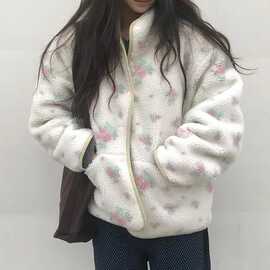 韩系温柔甜美田园风宽松百搭小清新花朵正反两穿卫衣绒衫外套女