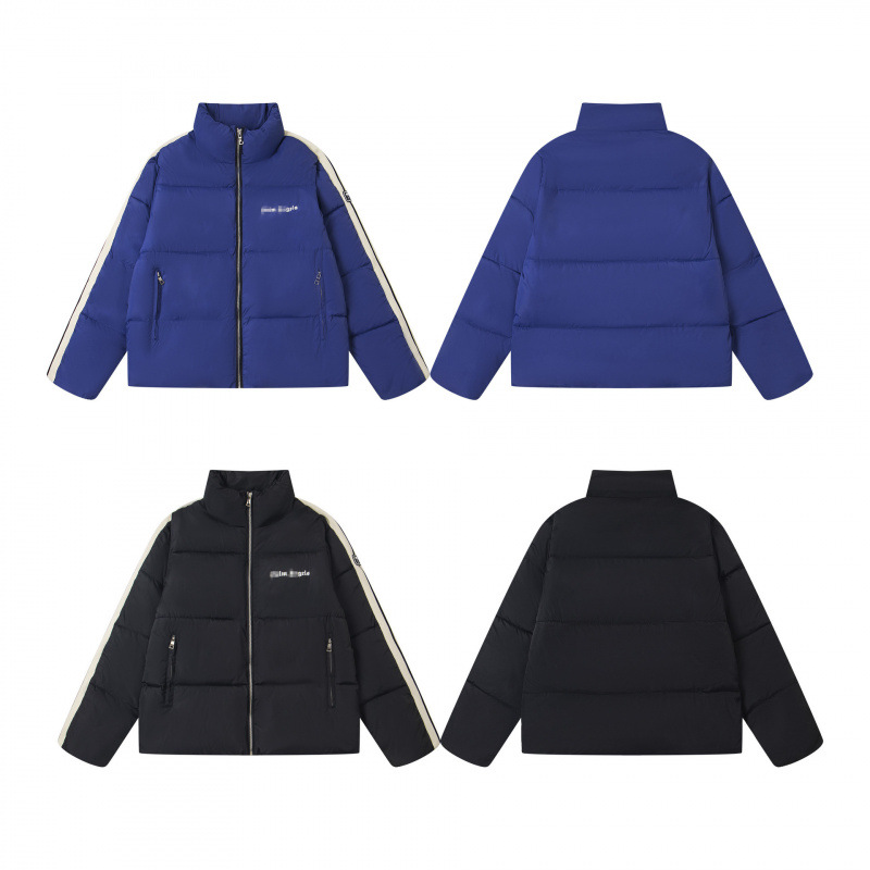 Cross-Border European and American Trendy Brand Pa Palm Angel Stripesd Color-Blocked Letter Print Stand-Up Collar Cotton Jacket for Men and Women High Street Cotton Jacket
