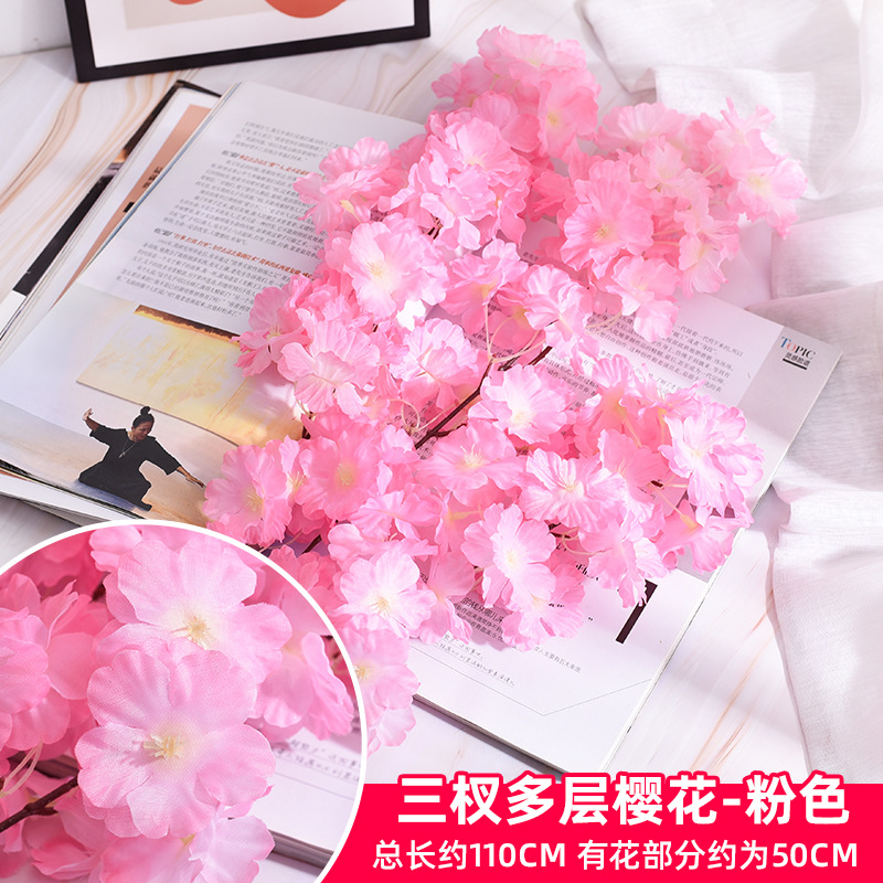Simulación de flores de cerezo flor de plástico decoración flor falsa caña ingeniería paisajística al por mayor cifrado árbol de cerezo flores de seda de techo artificial