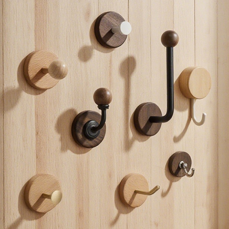 实木黑胡桃木挂衣钩门后免打孔衣柜壁挂墙上玄关衣服粘钩挂画挂钩