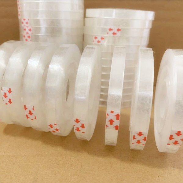 Papelería fuerte cinta adhesiva transparente pequeña fábrica de flores para llevar papel adhesivo cinta de tracción estrecha caja al por mayor
