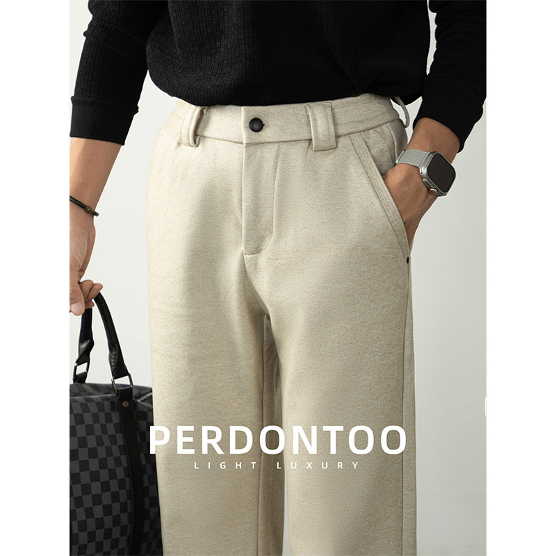 420g Heavyweight Thick Woolen Casual Trousers for Men, High-End Brushed Straight-Leg Business Trousers with a Drapey Feel, Warm Long Pants for Autumn and Winter 420g Heavyweight Thick Woolen Casual Trousers for Men, High-End Brushed Straight-Leg Business Trousers with a Drapey Feel, Warm Long Pants for Autumn and Winter