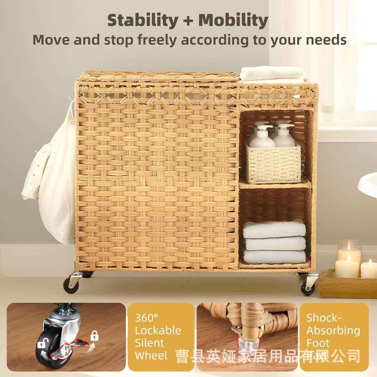 Household Rattan Dirty Clothes Basket Hand-Woven Large-Capacity Household Laundry Basket Laundry Detergent Storage Rack Next to the Washing Machine