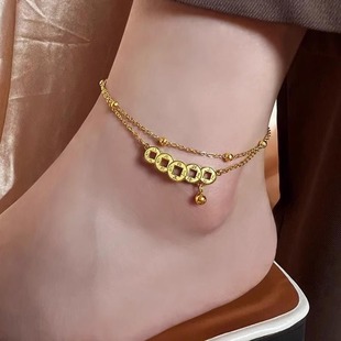 Retro personality a string of coins anklets female five emperors copper money good luck summer 2024 new fashion high sense foot chain
