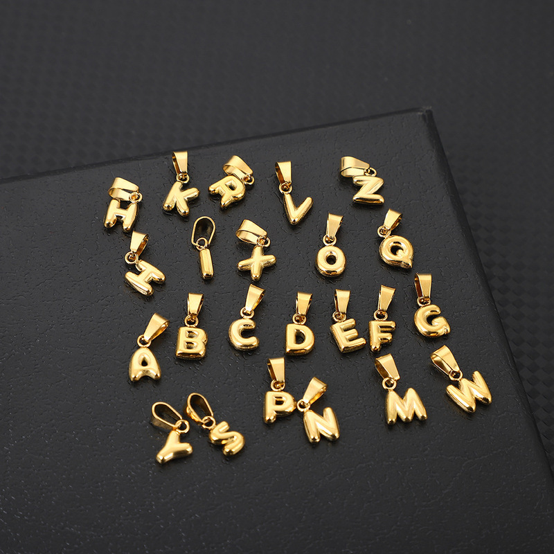 Cross-Border 18K Electroplated Stainless Steel 26 Small Bubble Letter Tags Small Pendant Jewelry Accessories with Melon Seed Clasp Cross-Border 18K Electroplated Stainless Steel 26 Small Bubble Letter Tags Small Pendant Jewelry Accessories with Melon Seed Clasp