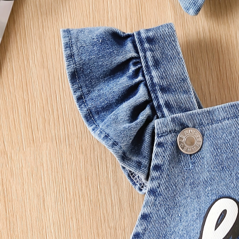 Denim suspenders, bodysuit