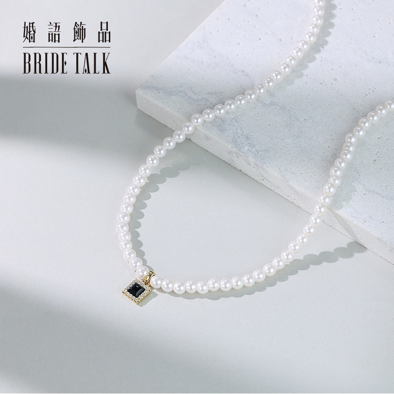 Retro organic agate genuine design necklace from pearl