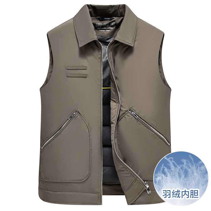 Men's Y down Vest 2025 Autumn and Winter 90% White Duck down Lapel Warm Middle-Aged Casual Waistcoat down Jacket Vest