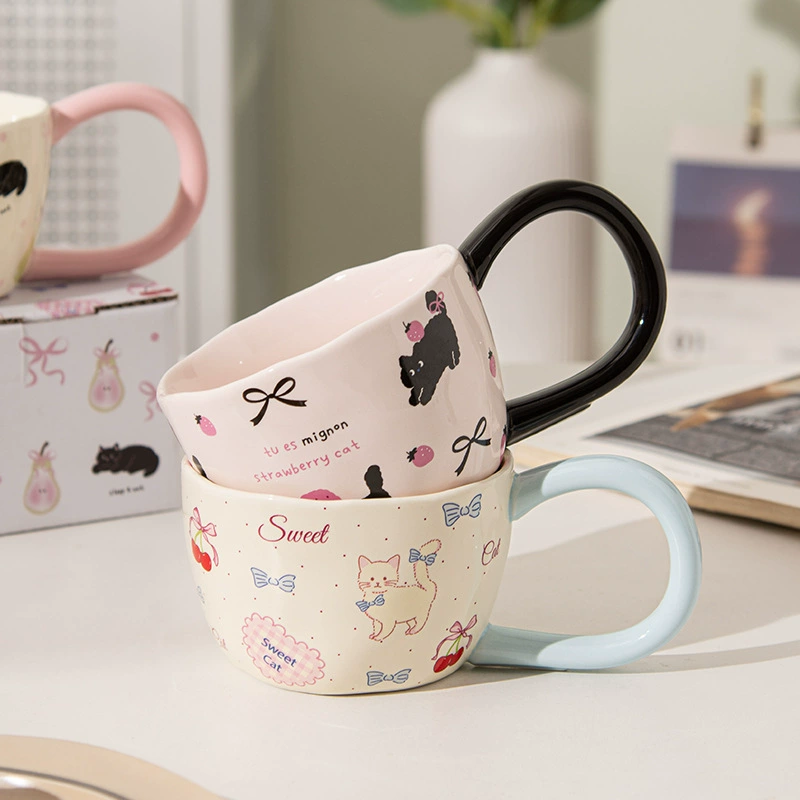 Ceramic high quality cute cartoon coffee handle for ears, print