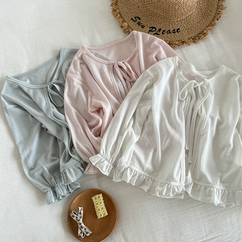 Солнцезащитная одежда с длинными рукавами для девочек, новинка 2023 года, летняя стильная детская одежда в стиле k, приятная для кожи, милая и универсальная завязанная солнцезащитная одежда