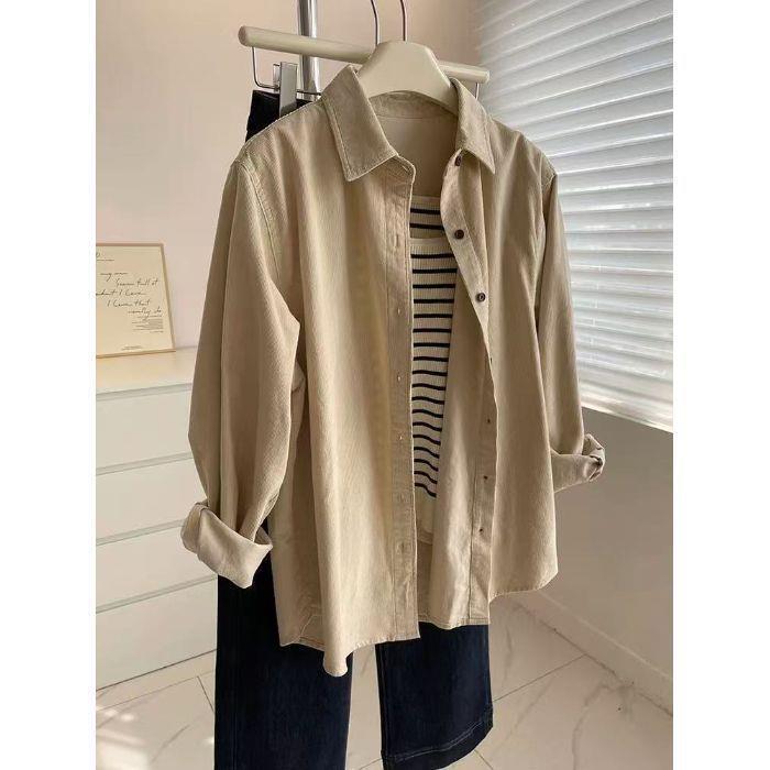 Lazy pink embroidered shirt, vintage long-sleeved shirt, corduroy spring/autumn outerwear, loose-fitting autumn/winter shirt, pink shirt Lazy pink embroidered shirt, vintage long-sleeved shirt, corduroy spring/autumn outerwear, loose-fitting autumn/winter shirt, pink shirt