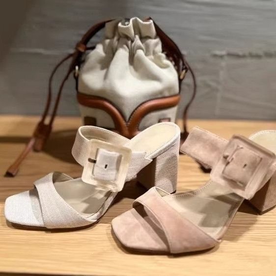 Jelly Square Buckle Chunky Heel High Heels for Women, Open-Toe Square Toe Sandals, Fairy Style Slip-On Mules Jelly Square Buckle Chunky Heel High Heels for Women, Open-Toe Square Toe Sandals, Fairy Style Slip-On Mules