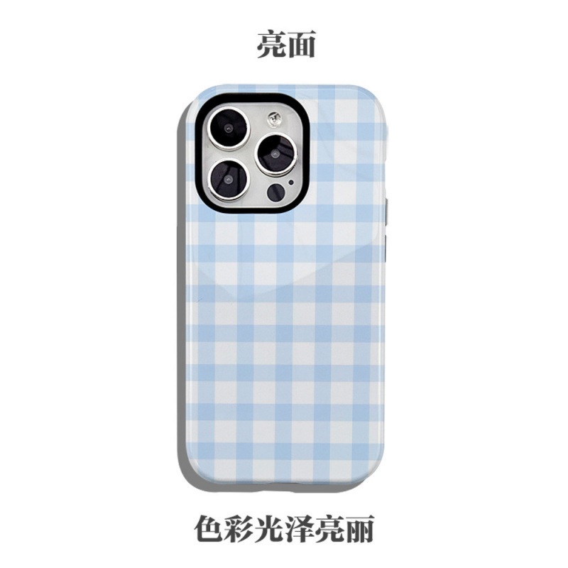 跨境款大孔菲林二合一全包手机壳包邮蓝色方格适用于苹果17pm安卓 - 8