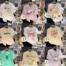 纯棉包领 卡通印花短袖t恤女2024夏季新款宽松中长款半截袖休闲衫