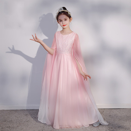 Children guzheng princess performance dress female children hanfu princess chorus pink stage model catwalk show host antique dress