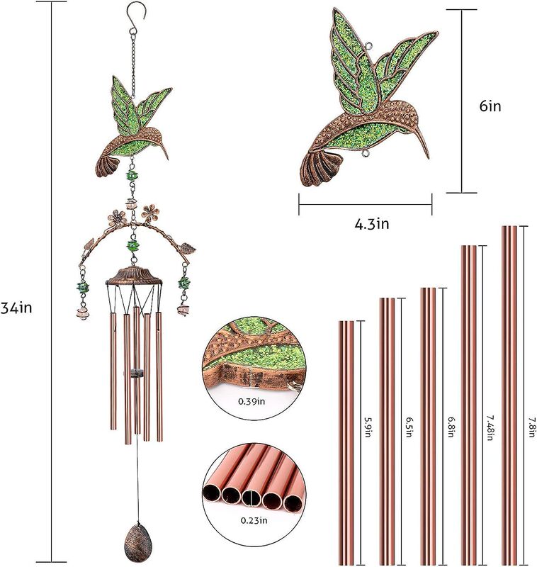 Hummingbird Wind Chime Unique Design Outside Dark Tone Hummingbird Gift Suitable Memorial Home Garden Patio Backyard Decor