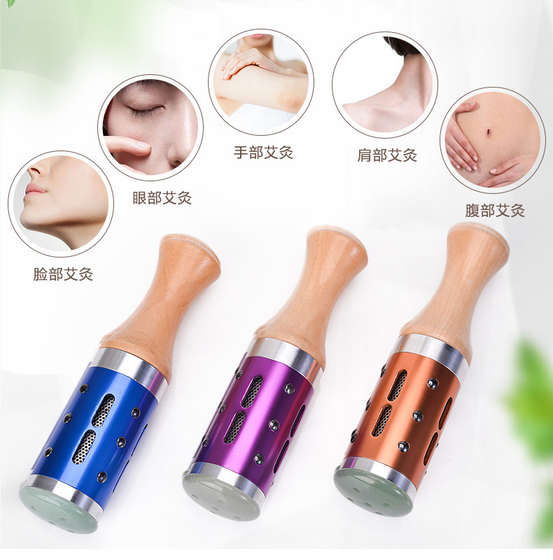 Jade Moxa Roller Stick Handheld Warming Facial Massage Tool Stainless Steel Purple Jade Moxibustion Bar specifications