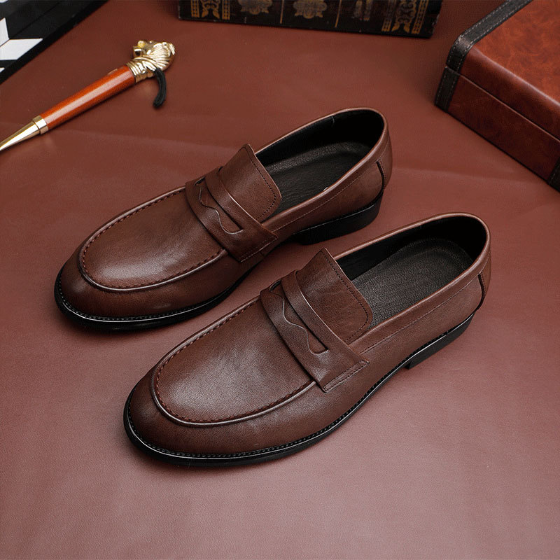 Neue waschen vintage pferd leder schuhe eine slip-auf bean schuhe herren schuhe licht luxus high-end gerade leder schuhe leder laufsohle_voghion.com