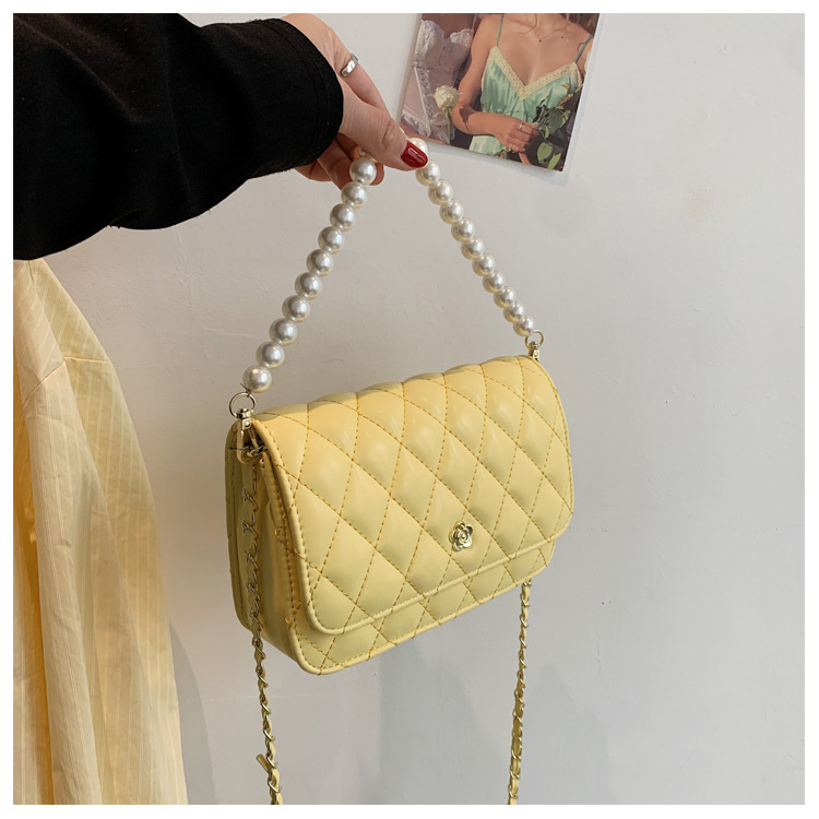 Fashion Pearl Chain Rhombus Embroidery Thread Messenger Small Square Bag Wholesale display picture 90