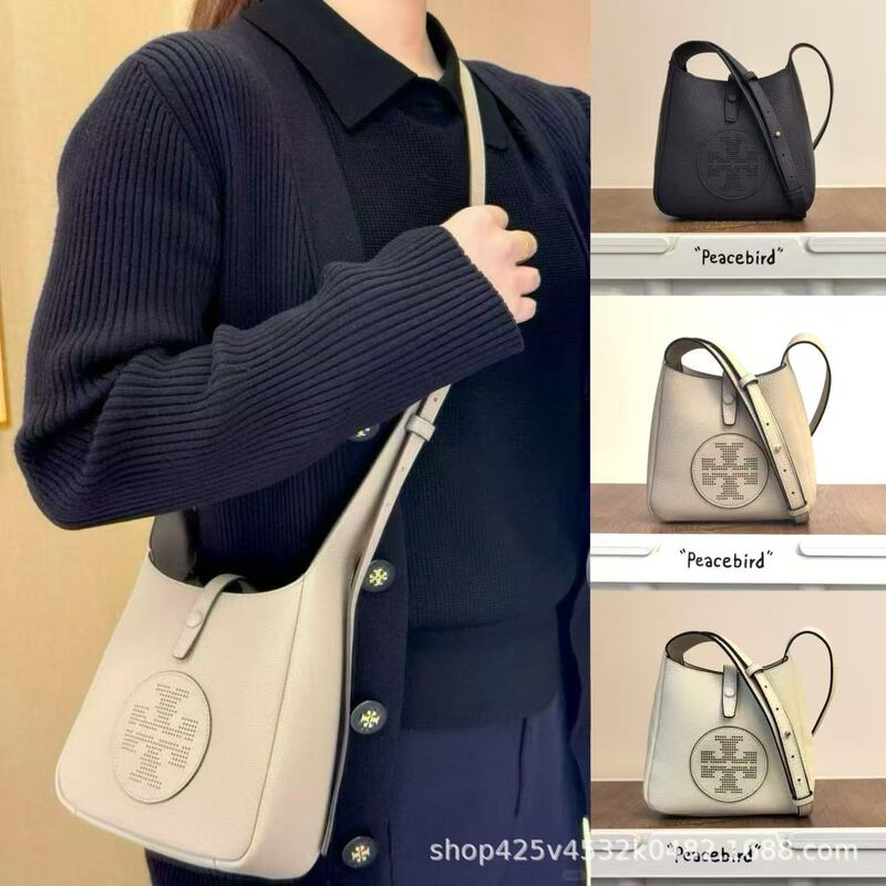 Factory Direct Sales New Model Tb Women's Bag Versatile Fashion Hollow-Out Pebbled Leather Bucket Bag Mini Shoulder Crossbody Bag