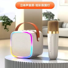 外贸便携式儿童k歌宝蓝牙音箱手机无线K歌双麦克风音响蓝牙5.3