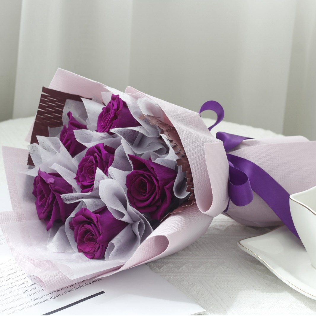 Ramo de Rosas con Salsa de Ciruela Negra, Regalo de San Valentín o Cumpleaños, Flores Secas, Flores Reales, Flores Eternas, Ramo de Flores Terminado, Sensación de Alta Gama