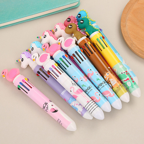 Cute girly heart ten-color ballpoint pen, cartoon multi-color push-button ballpoint pen, student multi-function accounting marker pen