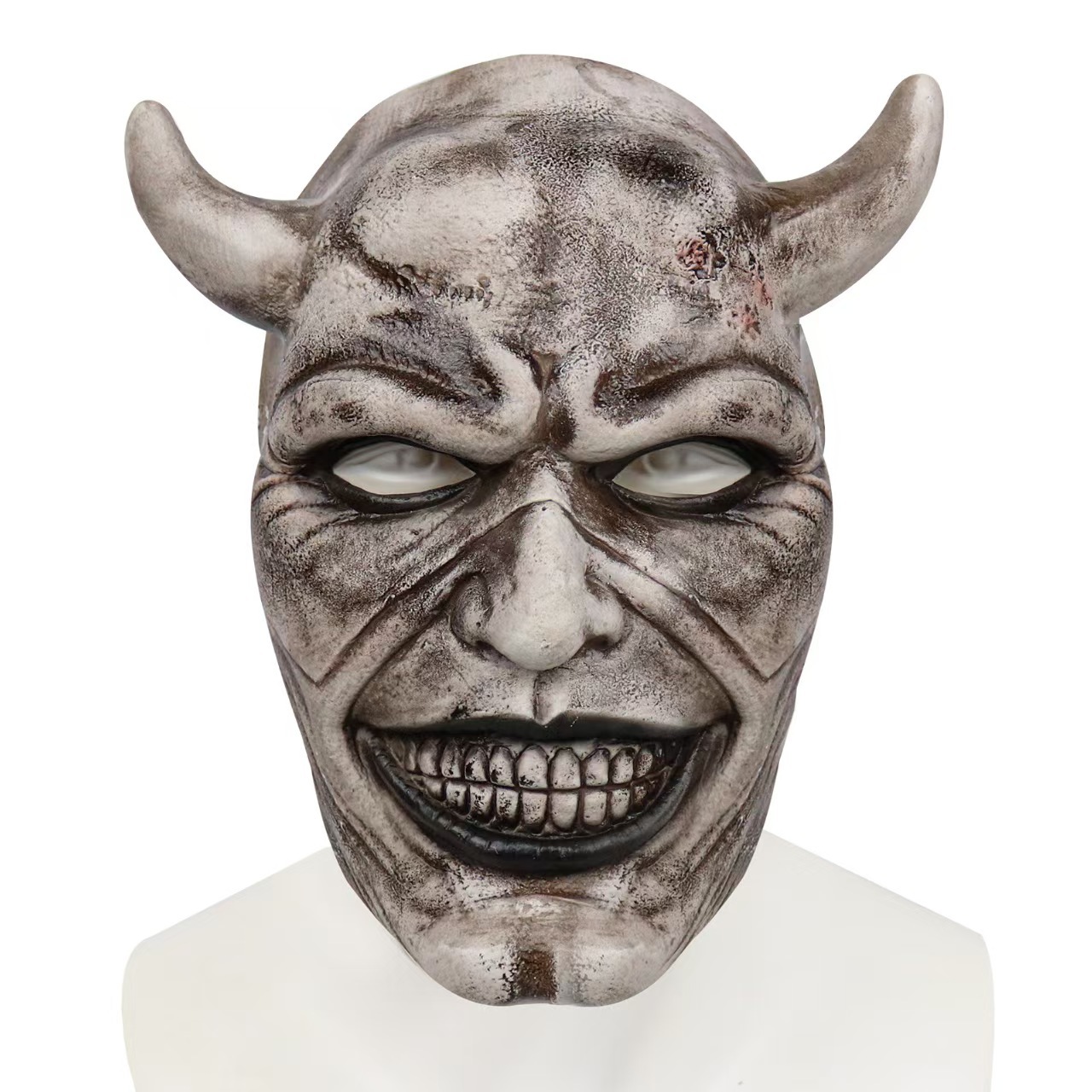 Halloween transfronterizo nueva máscara de teléfono negro de terror depredador de látex cubierta de cabeza de cuerno props al por mayor