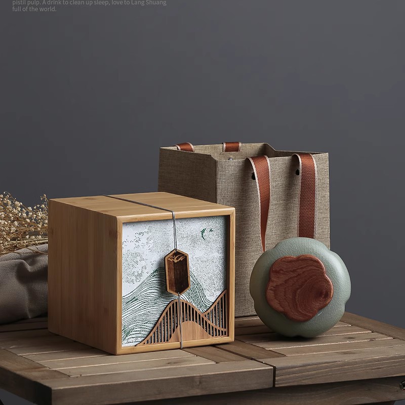 Yuanshan Spring Tea Ceramic Tea Can Packaging Box Empty Gift Box Longjing Green Tea Biluochun Bamboo Half Catty Bamboo Box