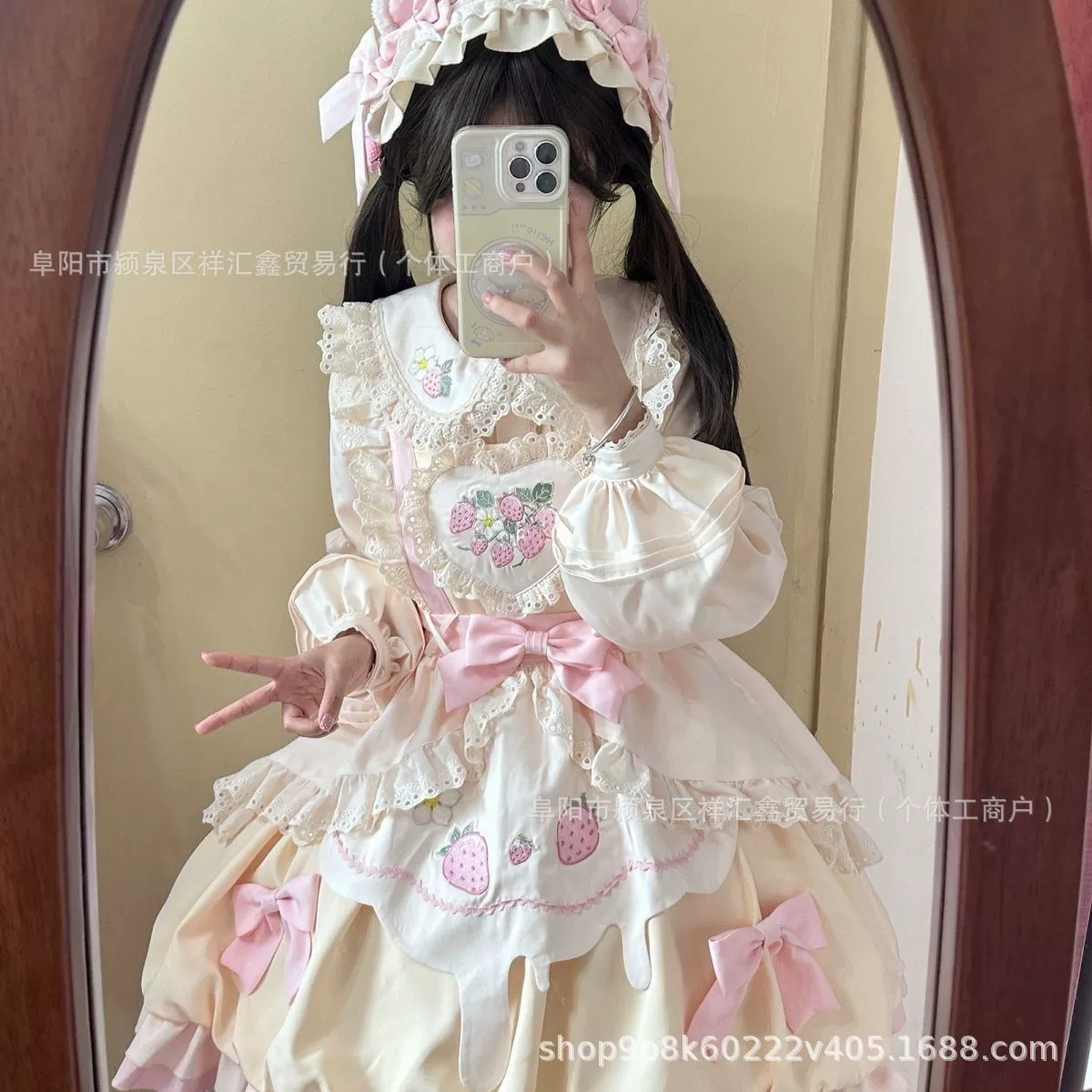 Lolita JSK (Genuine design) cute strawberry print, pastel bows, sizes S–XL