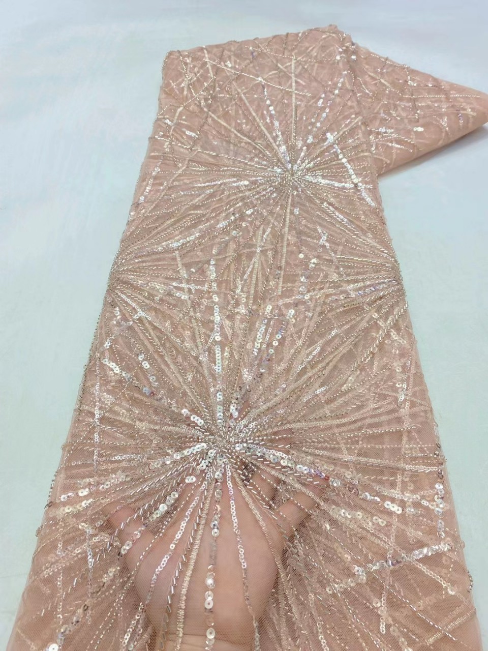 Fuegos artificiales de verano rayas lentejuelas encaje vestido europeo y americano los niños tela bordada JX3556