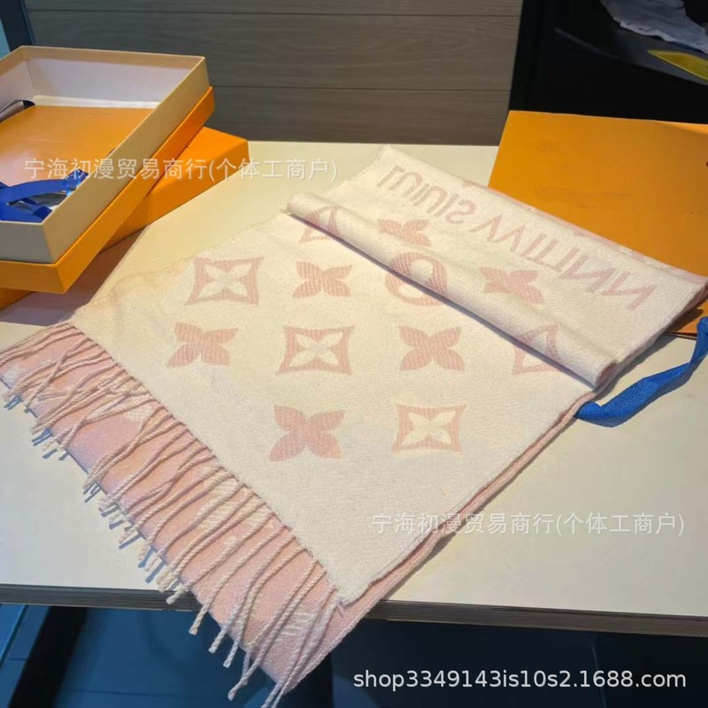 正确高版本围巾老花双面提花新款秋冬女加厚加长字母款披肩羊毛|undefined