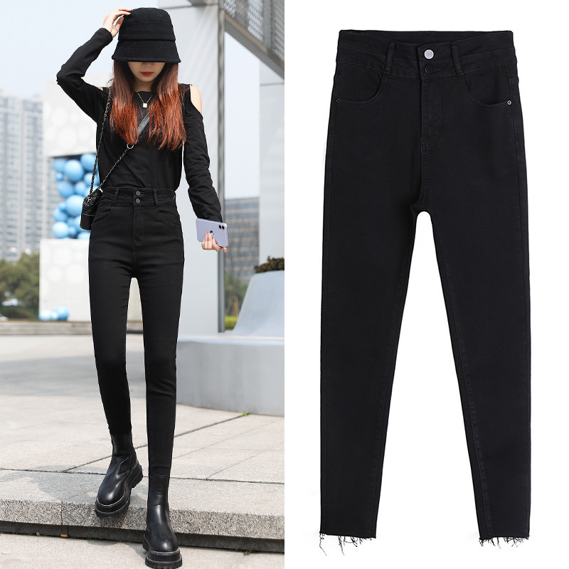 Black Jeans Women's High Waist Slim 2022 Stretch Leg Cigarette Pencil Pants HOT Slim Fit