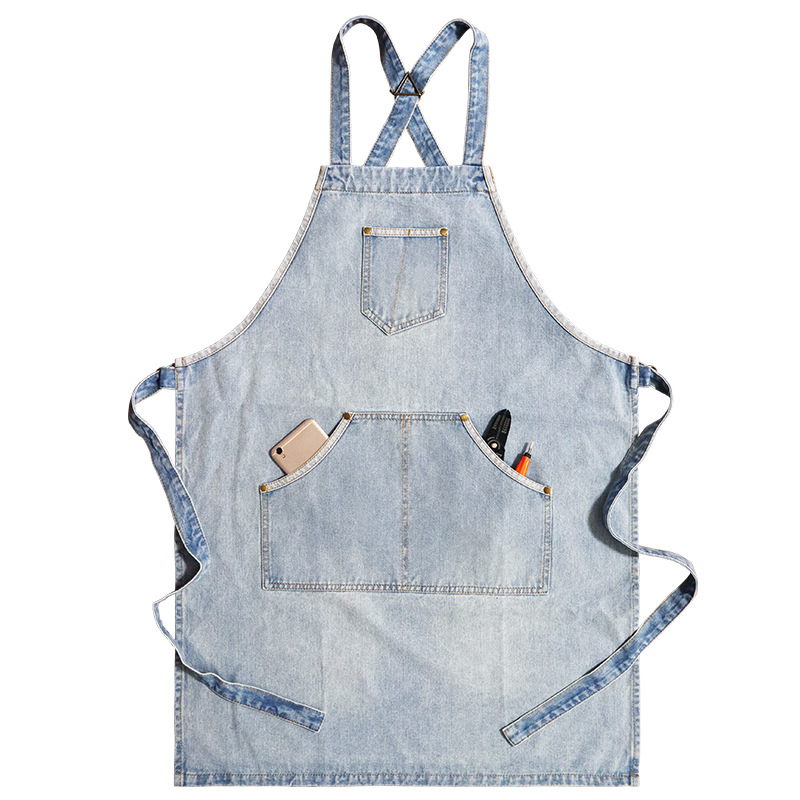 Amazon transfronterizo de mezclilla lavada delantal de algodón puro Restaurante Camarero peluquería ropa de trabajo cocina delantal doméstico