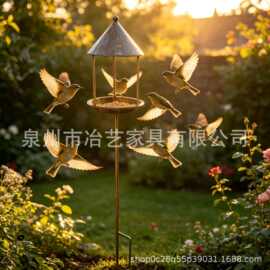 跨境新品地插式铁环站架喂鸟器悬挂式铁艺户外装饰花园庭院圆环喂