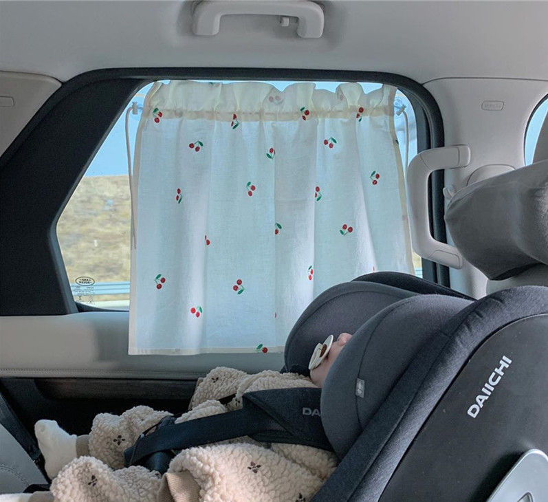 Qìchē Korean Cotton Embroidered Sunshade Curtain Light Blocking Suction Cup (Car curtains) - cherry-6848cm