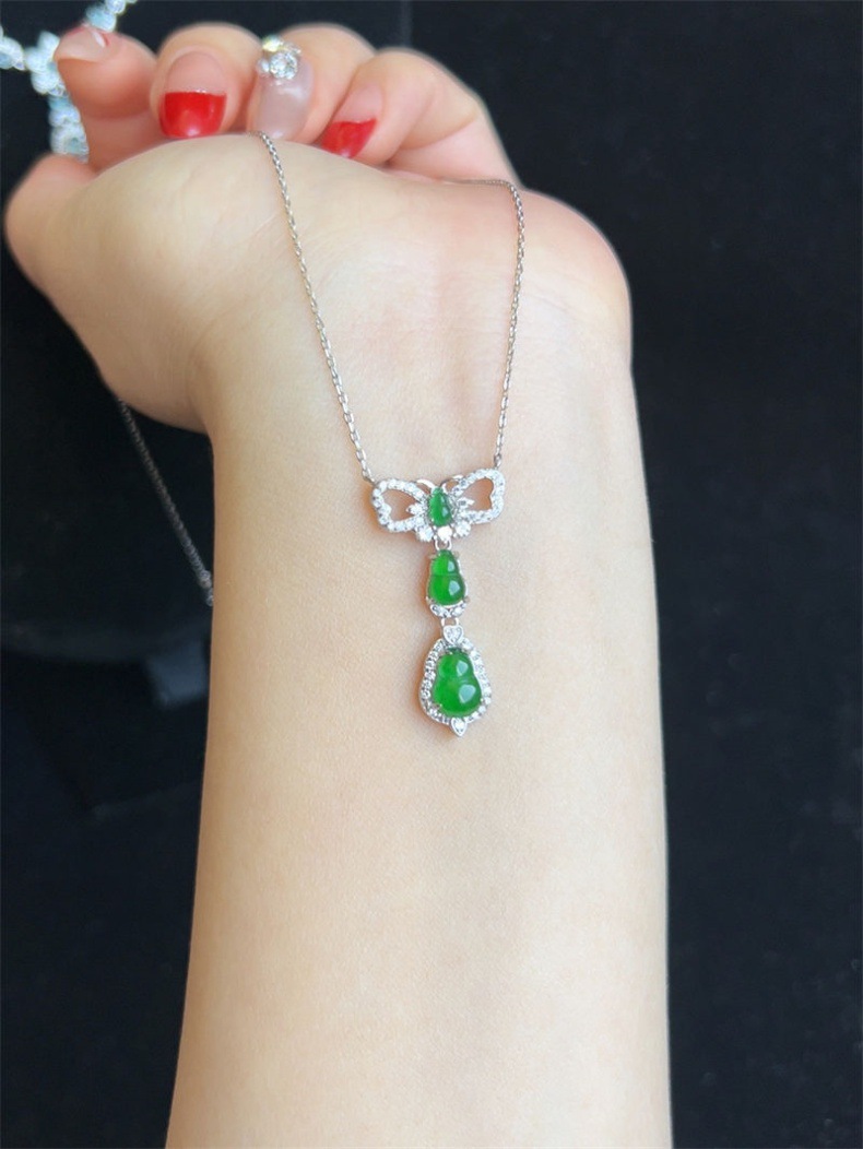 Vòng cổ ngọc bích tự nhiên bạc 925 mạ vàng mặt hồ lô phong thủy chi tiết 32