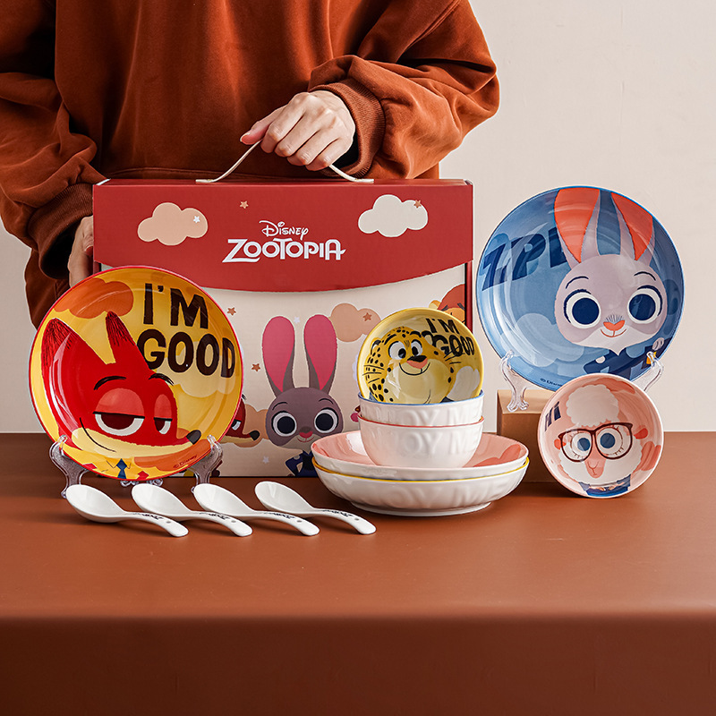 Cartoon Zootopia Tableware Judy Nick Ceramic Bowl and Plate Gift Set Souvenir Cartoon Bowl and Plate