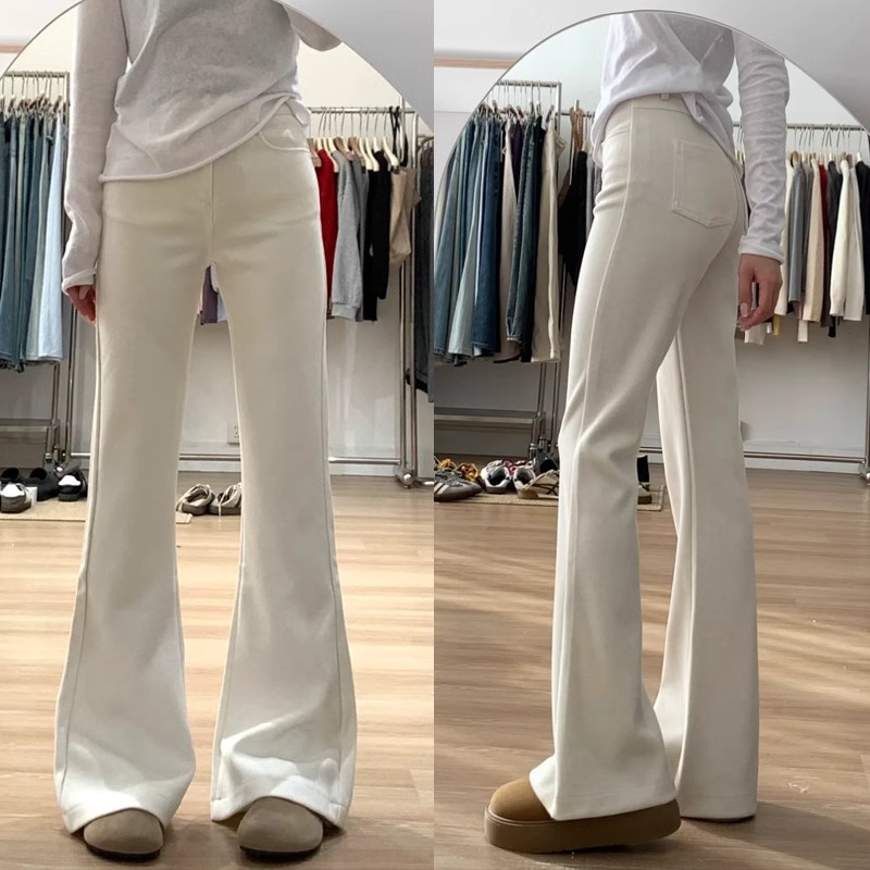 秋冬季加厚高腰微喇直筒运动裤灯芯绒喇叭裤女