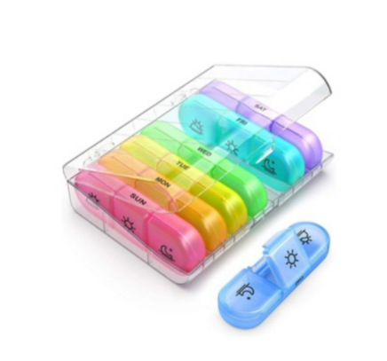 Caja de Medicina de compartimiento de plástico portátil Amazon nueva venta caliente 21 rejilla caja de medicina negra caja de clasificación siete días a la semana